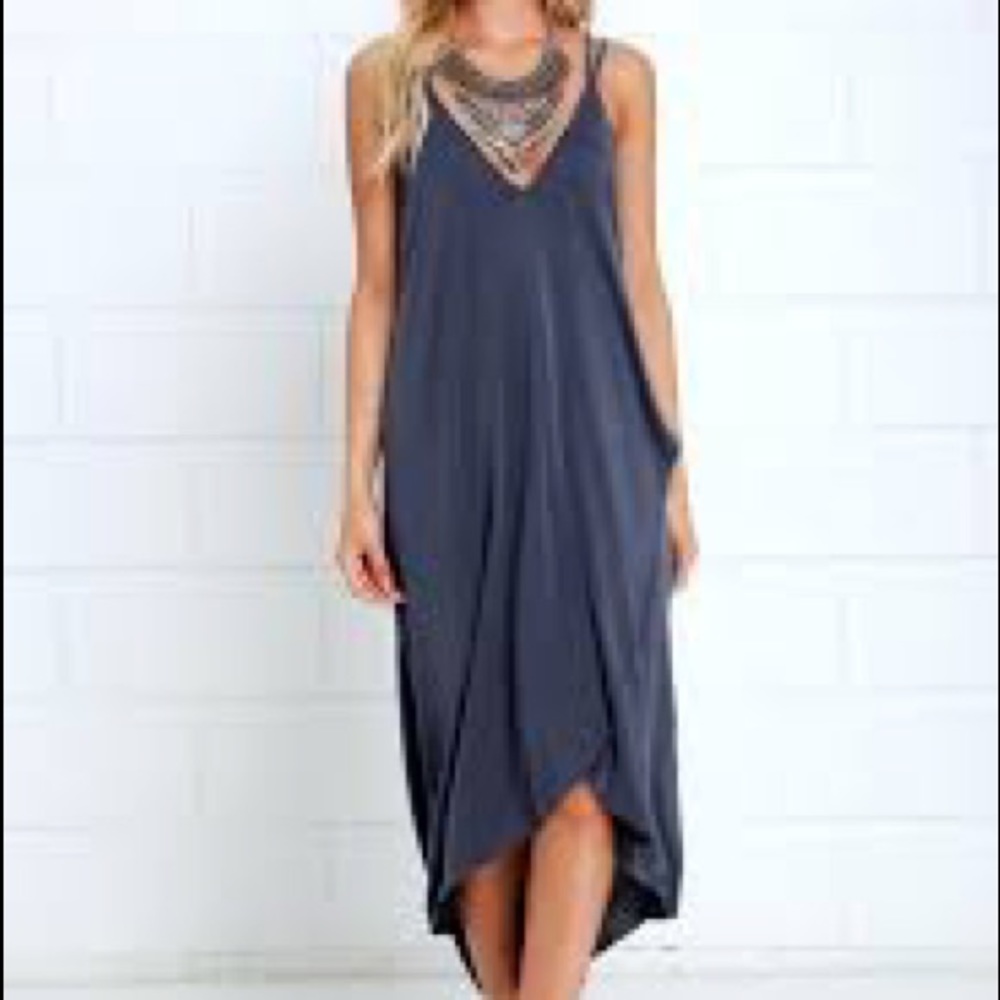 Lush Mood and Melody Washed Blue High-Low Dress